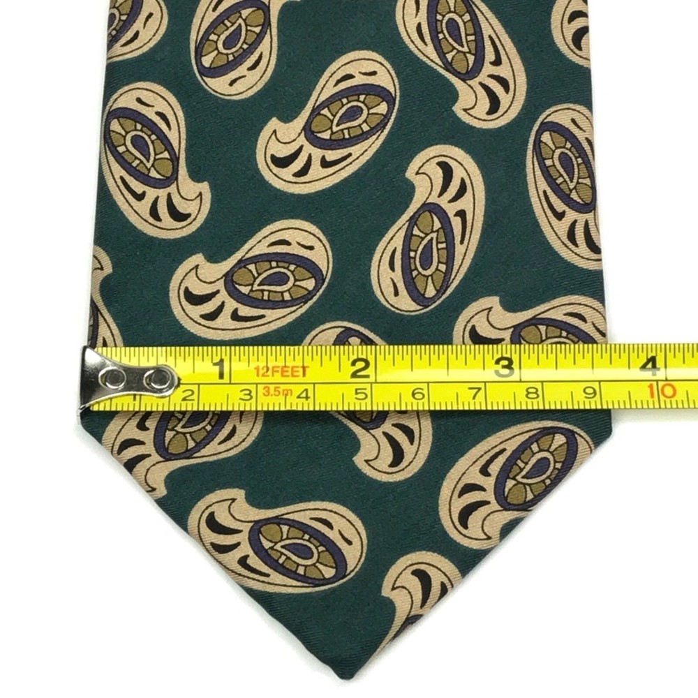 NEIMAN MARCUS Rare Collection Green Beige Multi Color Paisley Tie Necktie - Picture 9 of 10